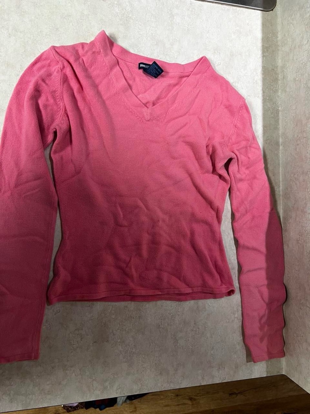 Blue Asphalt Pink V‑Neck Long Sleeve Top
